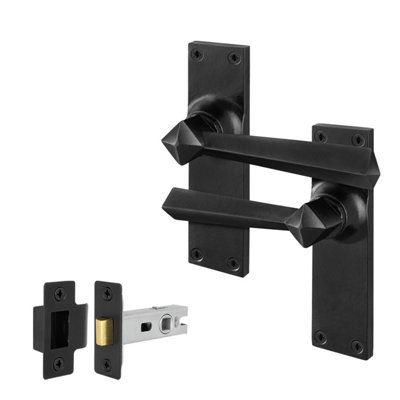 Afit Black Antique Door Handles Latch1 Pair Of Rustic Cast Iron Backplate Internal Handles And Latch 64mmToton Range from B&Q