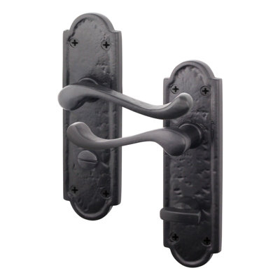 B&Q -  Black Antique Door Handles Bathroom1 Pair Cast Iron Scroll Shaped Backplate Internal And External HandlesAlton