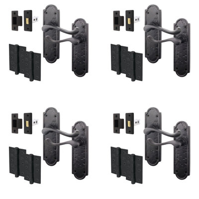 Afit Black Antique Door Handles Latch Kit4 Pairs Cast Iron Scroll Shaped Internal HandlesLatch 64mmHingesAlton from B&Q