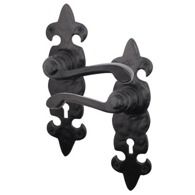 Afit Fleur De Lys Black Antique Door Handles Key Lock1 Pair Cast Iron Internal And External Door Handles On Backplate from B&Q