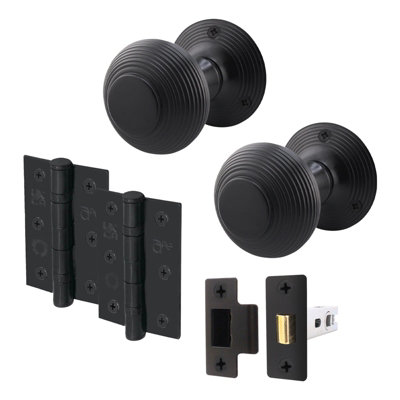 Afit Beehive Reeded Black Door Knob Set1 Pair Matt Black Mortice Knobs (55mm)Latch (76mm) & Hinges (76mm) For Internal Doors from B&Q