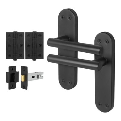 Afit Black Door Handles  With Latch And Hinges T-Bar 1 Pair Olvera Backplate Range from B&Q