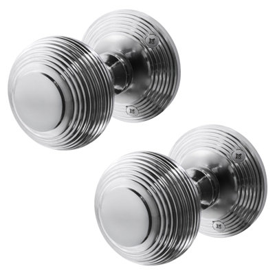 B&Q -  Beehive Door Knobs Polished Chrome1 Pair Of Reeded Mortice Knobs (55mm) For Internal Doors