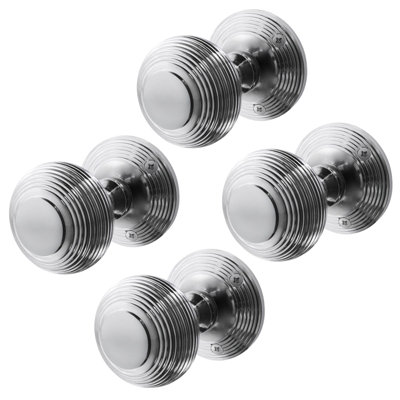 B&Q -  Beehive Door Knobs Polished Chrome2 Pairs Of Reeded Mortice Knobs (55mm) For Internal Doors