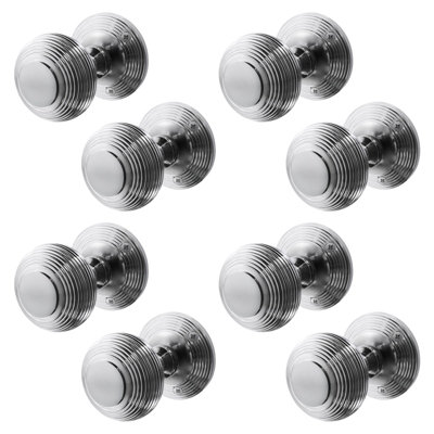 B&Q -  Beehive Door Knobs Polished Chrome4 Pairs Of Reeded Mortice Knobs (55mm) For Internal Doors