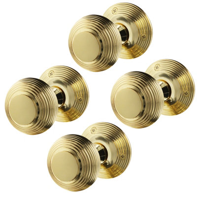 B&Q -  Beehive Door Knobs Polished Brass2 Pairs Of Reeded Mortice Knobs (55mm) For Internal Doors