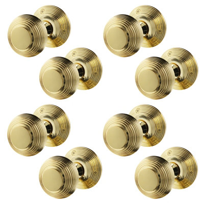 B&Q -  Beehive Door Knobs Polished Brass4 Pairs Of Reeded Mortice Knobs (55mm) For Internal Doors