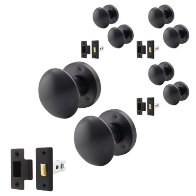 Afit Matt Black Door Knob Set4 Pairs Of Victorian Mortice Knobs (55mm) & Latch (76mm) For Internal Doors from B&Q