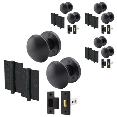 Afit Matt Black Door Knob Set4 Pairs Of Victorian Mortice Knobs (55mm)Latch (76mm) & Hinges (76mm) For Internal Door from B&Q