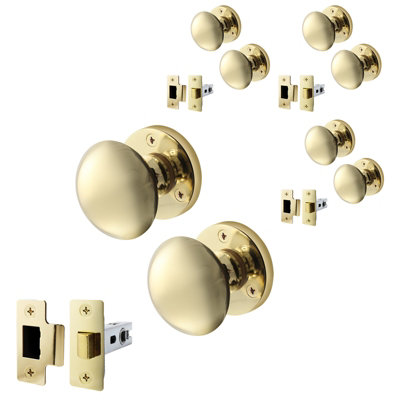 Afit Polished Brass Door Knob Set4 Pairs Of Victorian Mortice Knobs (55mm) & Latch (76mm) For Internal Doors from B&Q