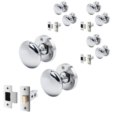 Afit Polished Chrome Door Knob Set4 Pairs Of Victorian Mortice Knobs (55mm) & Latch (76mm) For Internal Doors from B&Q