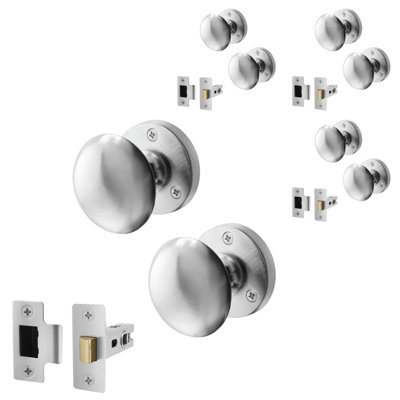 Afit Satin Chrome Door Knob Set4 Pairs Of Victorian Mortice Knobs (55mm) & Latch (76mm) For Internal Doors from B&Q