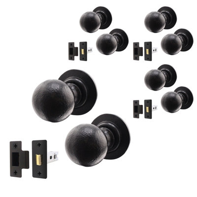Afit Black Iron Door Knob Set4 Pairs Of Cast Iron Antique Ball Mortice Knobs & Latches (76mm) from B&Q
