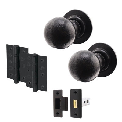 Afit Black Iron Door Knob Set1 Pair Of Cast Iron Antique Ball Mortice KnobsLatch (76mm) & Hinges (76mm) from B&Q