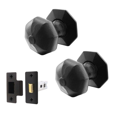 Afit Black Iron Door Knob Set1 Pair Of Cast Iron Antique Octagonal Mortice Knobs & Latch (76mm) from B&Q
