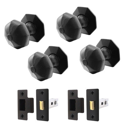 Afit Black Iron Door Knob Set2 Pairs Of Cast Iron Antique Octagonal Mortice Knobs & Latches (76mm) from B&Q