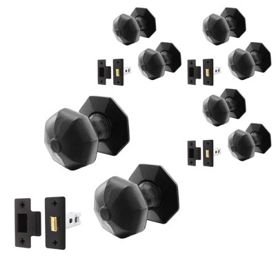 Afit Black Iron Door Knob Set4 Pairs Of Cast Iron Antique Octagonal Mortice Knobs & Latches (76mm) from B&Q