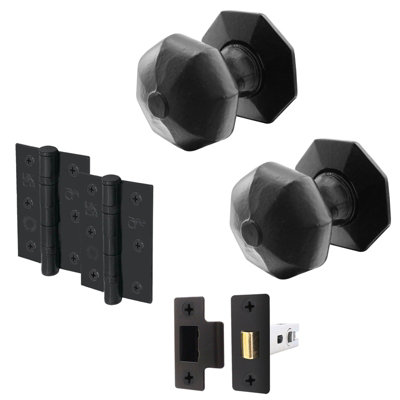 Afit Black Iron Door Knob Set1 Pair Of Cast Iron Antique Octagonal Mortice KnobsLatch (76mm) & Hinges (76mm) from B&Q