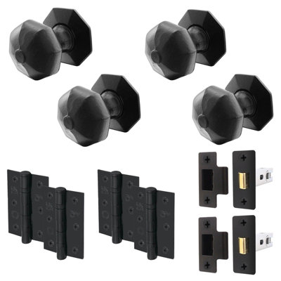 Afit Black Iron Door Knob Set2 Pairs Of Cast Iron Antique Octagonal Mortice KnobsLatches (76mm) & Hinges (76mm) from B&Q