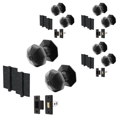 Afit Black Iron Door Knob Set4 Pairs Of Cast Iron Antique Octagonal Mortice KnobsLatches (76mm) & Hinges (76mm) from B&Q