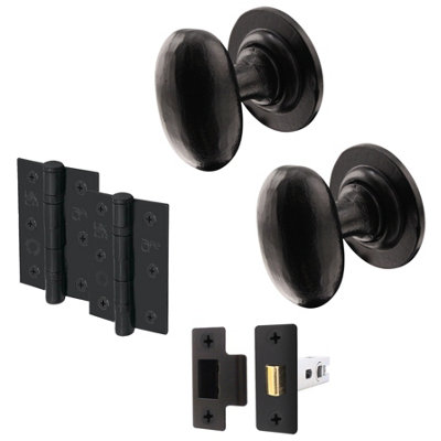 Afit Black Iron Door Knob Set1 Pair Of Cast Iron Antique Oval Mortice KnobsLatch (76mm) & Hinges (76mm) from B&Q