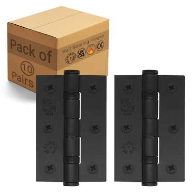 B&Q -  Matt Black Door Hinges3 Inch / 76mm  Internal Ball Bearing Fire Door Hinges10 Pairs
