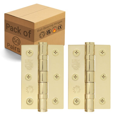Afit Polished Brass Door Hinges3 Inch / 76mm  Internal Fire Door Hinges50 Pairs