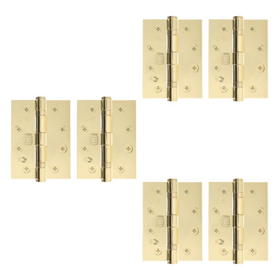 Afit Polished Brass Door Hinges4 Inch / 102mm  Internal Fire Door Hinges4 Pairs from B&Q