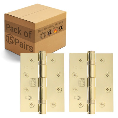 Afit Polished Brass Door Hinges4 Inch / 102mm  Internal Fire Door Hinges15 Pairs from B&Q