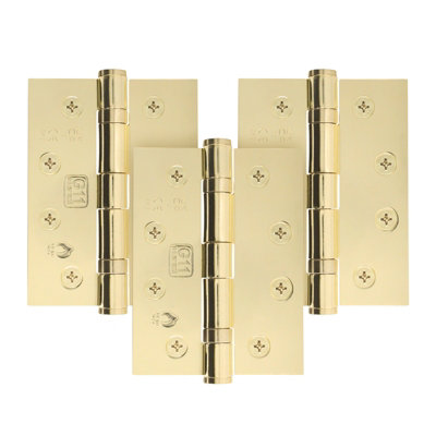 Afit Polished Brass Door Hinges4 Inch / 102mm  Internal Fire Door Hinges1.5 Pairs from B&Q