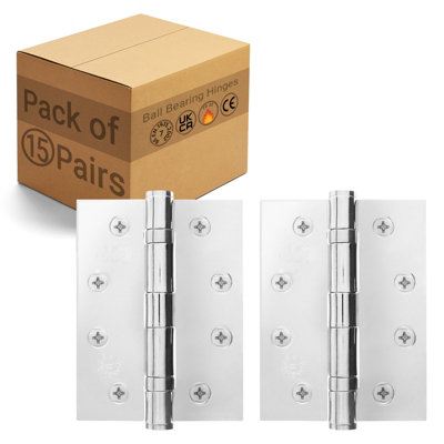 Afit Polished Chrome Door Hinges4 Inch / 102mm  Internal Fire Door Hinges15 Pairs from B&Q