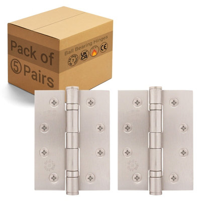 Afit Satin Nickel Door Hinges4 Inch / 102mm  Internal Fire Door Hinges5 Pairs from B&Q