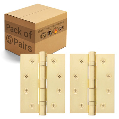 Afit Satin Brass Door Hinges4 Inch / 102mm  Internal Fire Door Hinges5 Pairs from B&Q