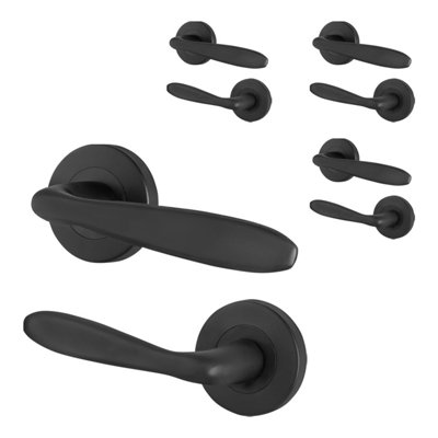 Afit Black Door Handles Round Rose4 Pairs Of Matt Black Internal Lever HandlesSanteau Range from B&Q