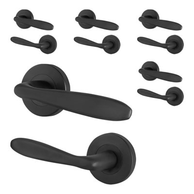 Afit Black Door Handles Round Rose5 Pairs Of Matt Black Internal Lever HandlesSanteau Range from B&Q