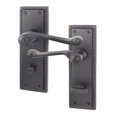Afit Black Georgian Bathroom Door Handle On Backplate Set For Internal Doors Georgian Range from B&Q