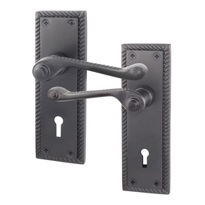 Afit Black Georgian Locking Door Handle On Backplate Set For  Internal Doors Georgian Range from B&Q