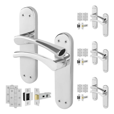 Afit Chrome Internal Twist Door Handles With Latch And Hinges 4 Pairs Novi Backplate Range from B&Q