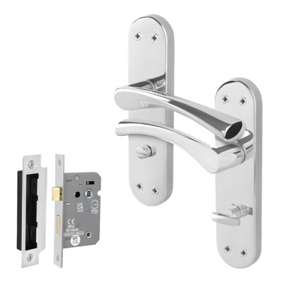 Afit Chrome Bathroom Twist Door Handle Set With Wc Lock Novi Backplate Range from B&Q