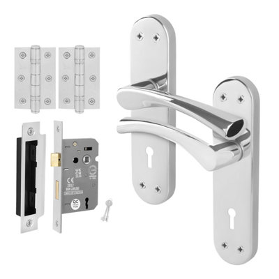 Afit Chrome Twist Door Handle Set With Sashlock And Hinges Novi Backplate Range from B&Q