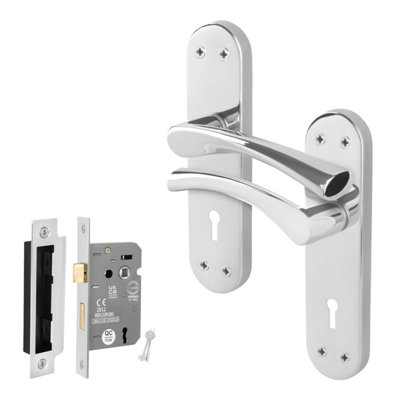 Afit Chrome Twist Door Handle Set With Sashlock Novi Backplate Range from B&Q