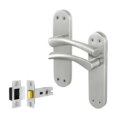 Afit Satin Nickel Internal Twist Door Handles With Latch Novi Backplate Range from B&Q