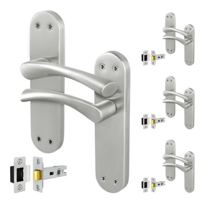 Afit Satin Nickel Internal Twist Door Handles With Latch 4 Pairs Novi Backplate Range from B&Q
