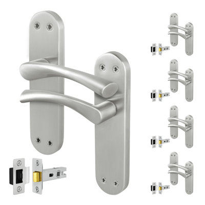 Afit Satin Nickel Internal Twist Door Handles With Latch 5 Pairs Novi Backplate Range from B&Q