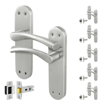 Afit Satin Nickel Internal Twist Door Handles With Latch 6 Pairs Novi Backplate Range from B&Q