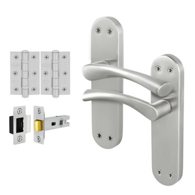 Afit Satin Nickel Internal Twist Door Handles With Latch And Hinges Novi Backplate Range from B&Q