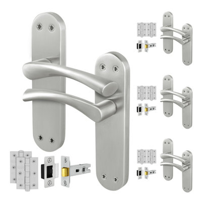 Afit Satin Nickel Internal Twist Door Handles With Latch And Hinges 4 Pairs Novi Backplate Range from B&Q