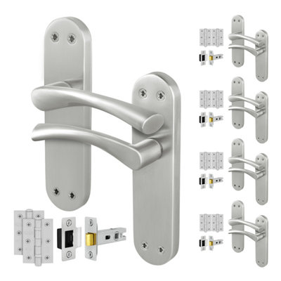 Afit Satin Nickel Internal Twist Door Handles With Latch And Hinges 5 Pairs Novi Backplate Range from B&Q