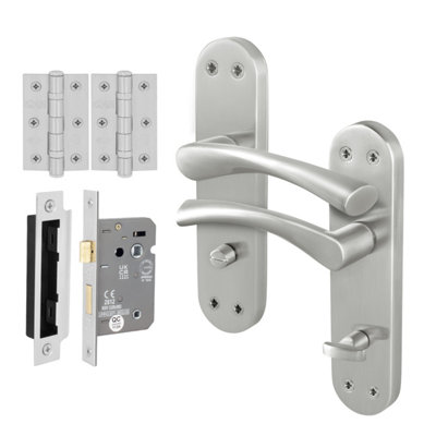 Afit Satin Nickel Bathroom Twist Door Handle Set With Wc Lock And Hinges Novi Backplate Range from B&Q