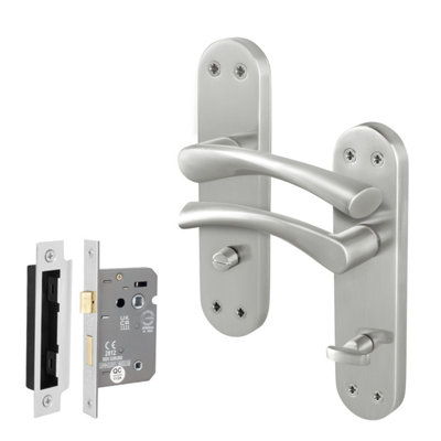 Afit Satin Nickel Bathroom Twist Door Handle Set With Wc Lock Novi Backplate Range from B&Q